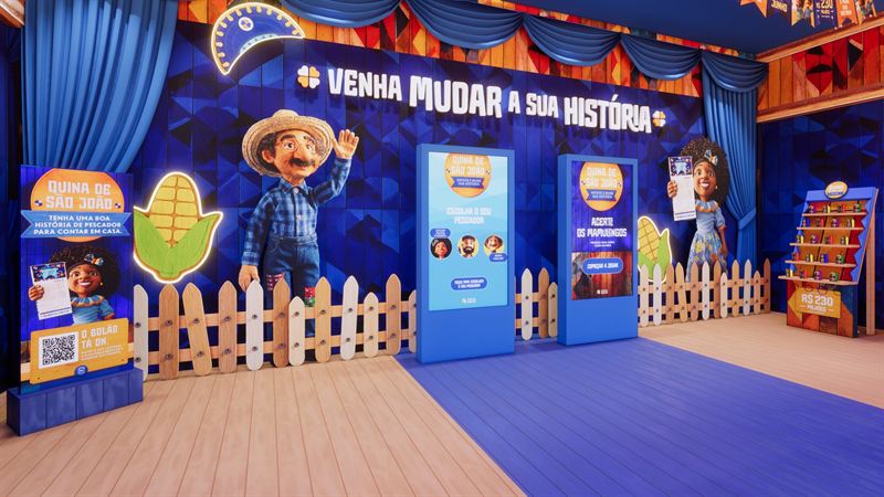 Main wall with puppet characters and interactive screens